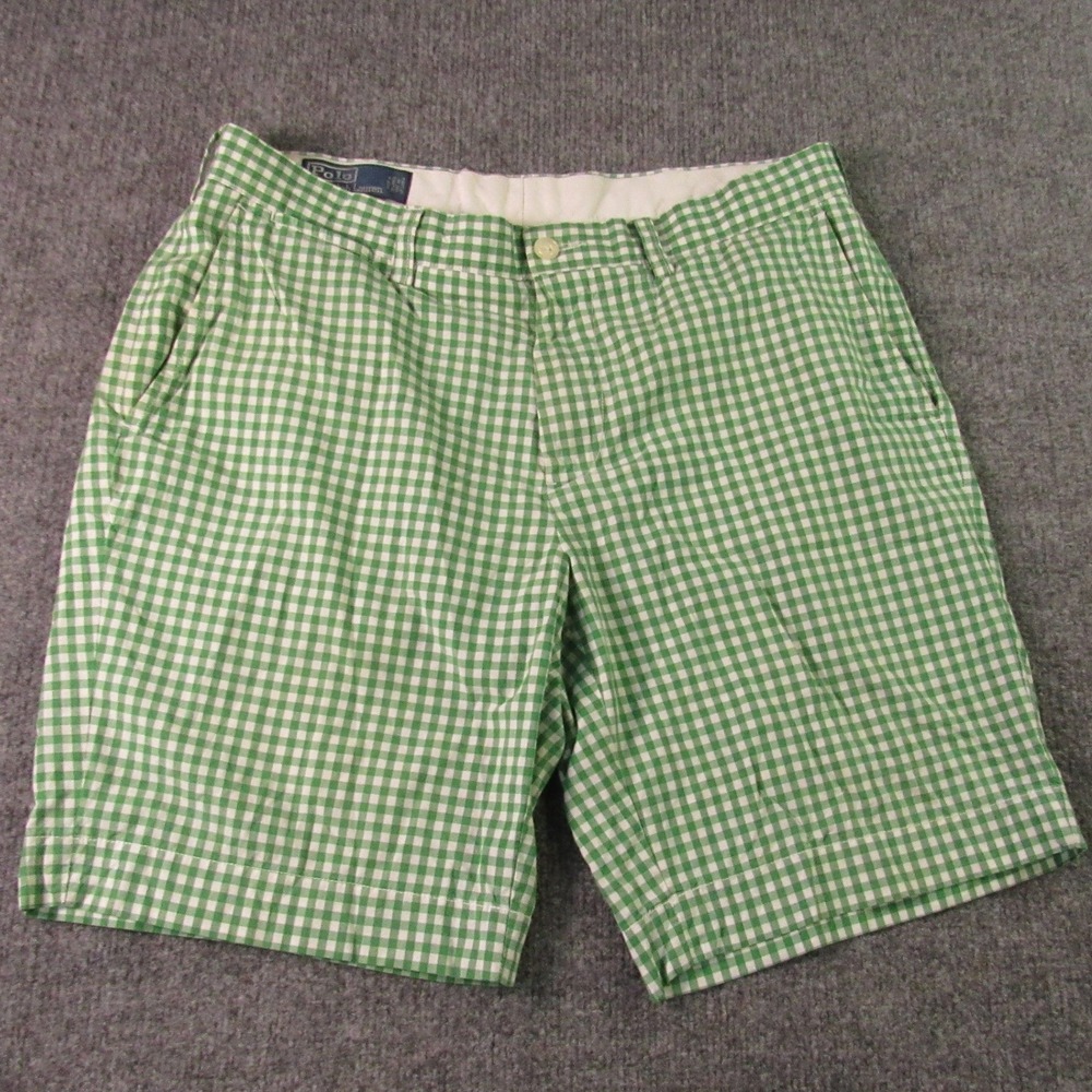 Polo Ralph‎ Lauren Shorts Mens 34x9 Green Gingham Check Suffield Cotton Classic - Picture 2 of 11